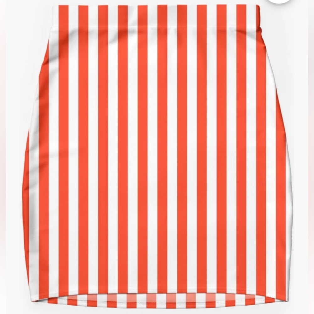 NWT!! Red Bubble Vertical Red & White Striped Skirt